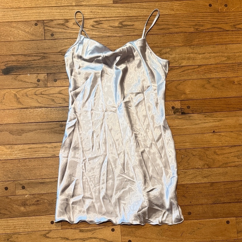 bebe | Dresses | Bebe Satin Slip Dress Silver Champagne Y2k Spaghetti Strap Size Large